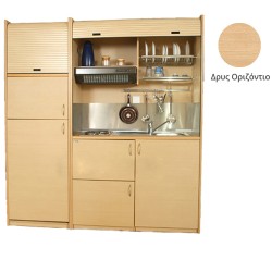 Πολυκουζίνα mini kitchen 190cm με μεγάλο ψυγείο & μικρό φουρνάκι απόχρωση δρυς για ξενώνες & γραφεία