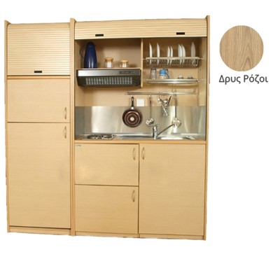 Πολυκουζίνα mini kitchen 190cm με μεγάλο ψυγείο & μικρό φουρνάκι απόχρωση δρυς ρόζοι για γραφεία Πολυκουζίνα mini kitchen 190cm με μεγάλο ψυγείο & μικρό φουρνάκι απόχρωση δρυς ρόζοι για γραφεία
