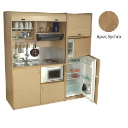 Πολυκουζίνα mini kitchen 190cm με μεγάλο ψυγείο & μικρό φουρνάκι απόχρωση δρυς sychro για γραφεία