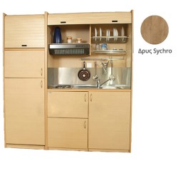 Πολυκουζίνα mini kitchen 190cm με μεγάλο ψυγείο & μικρό φουρνάκι απόχρωση δρυς sychro για γραφεία