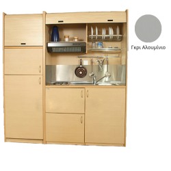 Πολυκουζίνα mini kitchen 190cm με μεγάλο ψυγείο & μικρό φουρνάκι απόχρωση γκρι για ξενώνες & γραφεία