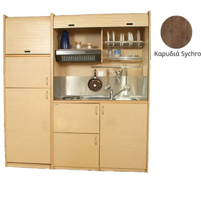 Πολυκουζίνα mini kitchen 190cm με μεγάλο ψυγείο & μικρό φουρνάκι απόχρωση καρυδιάς για ξενώνες & γραφεία Πολυκουζίνα mini kitchen 190cm με μεγάλο ψυγείο & μικρό φουρνάκι απόχρωση καρυδιάς για ξενώνες & γραφεία