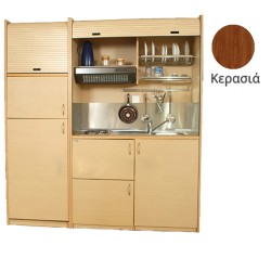 Πολυκουζίνα mini kitchen 190cm με μεγάλο ψυγείο & μικρό φουρνάκι απόχρωση κερασιάς για ξενώνες & γραφεία