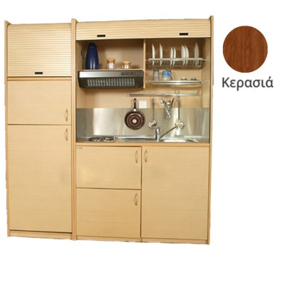 Πολυκουζίνα mini kitchen 190cm με μεγάλο ψυγείο & μικρό φουρνάκι απόχρωση κερασιάς για ξενώνες & γραφεία Πολυκουζίνα mini kitchen 190cm με μεγάλο ψυγείο & μικρό φουρνάκι απόχρωση κερασιάς για ξενώνες & γραφεία