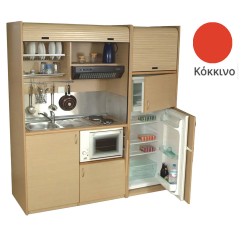 Πολυκουζίνα mini kitchen 190cm με μεγάλο ψυγείο & μικρό φουρνάκι απόχρωση κόκκινη για ξενώνες & γραφεία