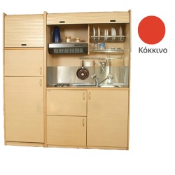 Πολυκουζίνα mini kitchen 190cm με μεγάλο ψυγείο & μικρό φουρνάκι απόχρωση κόκκινη για ξενώνες & γραφεία