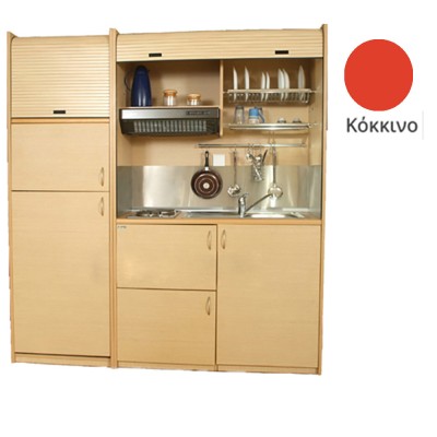 Πολυκουζίνα mini kitchen 190cm με μεγάλο ψυγείο & μικρό φουρνάκι απόχρωση κόκκινη για ξενώνες & γραφεία Πολυκουζίνα mini kitchen 190cm με μεγάλο ψυγείο & μικρό φουρνάκι απόχρωση κόκκινη για ξενώνες & γραφεία