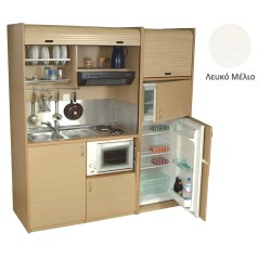 Πολυκουζίνα mini kitchen 190cm με μεγάλο ψυγείο & μικρό φουρνάκι απόχρωση λευκή για ξενώνες & γραφεία