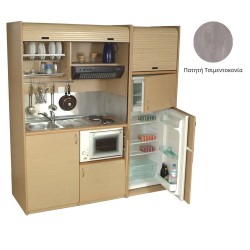 Πολυκουζίνα mini kitchen 190cm με μεγάλο ψυγείο & μικρό φουρνάκι απόχρωση πατητή τσιμεντοκονία για γραφεία