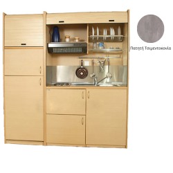 Πολυκουζίνα mini kitchen 190cm με μεγάλο ψυγείο & μικρό φουρνάκι απόχρωση πατητή τσιμεντοκονία για γραφεία