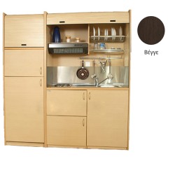 Πολυκουζίνα mini kitchen 190cm με μεγάλο ψυγείο & μικρό φουρνάκι απόχρωση βέγγε για ξενώνες & γραφεία