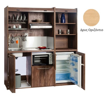 Πολυκουζίνα mini kitchen 190cm με μικρό ψυγείο & μικρό φουρνάκι απόχρωση δρυς για ξενώνες & γραφεία Πολυκουζίνα mini kitchen 190cm με μικρό ψυγείο & μικρό φουρνάκι απόχρωση δρυς για ξενώνες & γραφεία