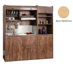 Πολυκουζίνα mini kitchen 190cm με μικρό ψυγείο & μικρό φουρνάκι απόχρωση δρυς για ξενώνες & γραφεία
