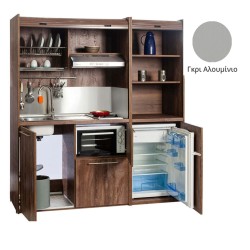 Πολυκουζίνα mini kitchen 190cm με μικρό ψυγείο & μικρό φουρνάκι απόχρωση γκρι για ξενώνες & γραφεία