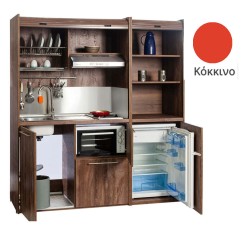 Πολυκουζίνα mini kitchen 190cm με μικρό ψυγείο & μικρό φουρνάκι απόχρωση κόκκινη για ξενώνες & γραφεία