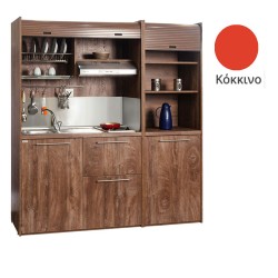 Πολυκουζίνα mini kitchen 190cm με μικρό ψυγείο & μικρό φουρνάκι απόχρωση κόκκινη για ξενώνες & γραφεία