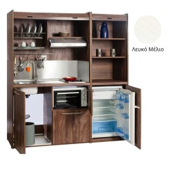 Πολυκουζίνα mini kitchen 190cm με μικρό ψυγείο & μικρό φουρνάκι απόχρωση λευκή για ξενώνες & γραφεία