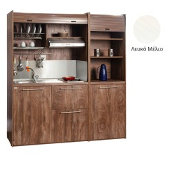 Πολυκουζίνα mini kitchen 190cm με μικρό ψυγείο & μικρό φουρνάκι απόχρωση λευκή για ξενώνες & γραφεία