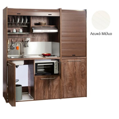 Πολυκουζίνα mini kitchen 190cm με μικρό ψυγείο & μικρό φουρνάκι απόχρωση λευκή για ξενώνες & γραφεία Πολυκουζίνα mini kitchen 190cm με μικρό ψυγείο & μικρό φουρνάκι απόχρωση λευκή για ξενώνες & γραφεία