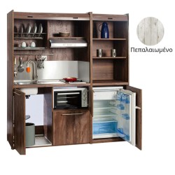 Πολυκουζίνα mini kitchen 190cm με μικρό ψυγείο & μικρό φουρνάκι απόχρωση πεπαλαιωμένου για ξενώνες
