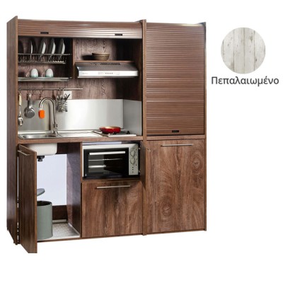 Πολυκουζίνα mini kitchen 190cm με μικρό ψυγείο & μικρό φουρνάκι απόχρωση πεπαλαιωμένου για ξενώνες Πολυκουζίνα mini kitchen 190cm με μικρό ψυγείο & μικρό φουρνάκι απόχρωση πεπαλαιωμένου για ξενώνες