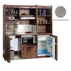 Πολυκουζίνα mini kitchen 190cm με μικρό ψυγείο & μικρό φουρνάκι απόχρωση πατητή τσιμεντοκονία για ξενώνες & γραφεία