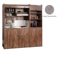 Πολυκουζίνα mini kitchen 190cm με μικρό ψυγείο & μικρό φουρνάκι απόχρωση πατητή τσιμεντοκονία για ξενώνες & γραφεία