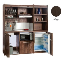 Πολυκουζίνα mini kitchen 190cm με μικρό ψυγείο & μικρό φουρνάκι απόχρωση βέγγε για ξενώνες & γραφεία