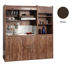 Πολυκουζίνα mini kitchen 190cm με μικρό ψυγείο & μικρό φουρνάκι απόχρωση βέγγε για ξενώνες & γραφεία
