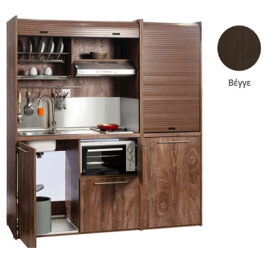 Πολυκουζίνα mini kitchen 190cm με μικρό ψυγείο & μικρό φουρνάκι απόχρωση βέγγε για ξενώνες & γραφεία Πολυκουζίνα mini kitchen 190cm με μικρό ψυγείο & μικρό φουρνάκι απόχρωση βέγγε για ξενώνες & γραφεία