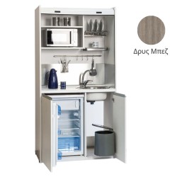 Πολυκουζίνα mini kitchen 105cm OFFICE απόχρωση δρυς μπεζ με ψυγείο χωρίς φούρνο για ξενώνες, γραφεία & φοιτητικά studio