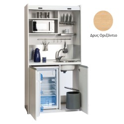 Πολυκουζίνα mini kitchen 105cm OFFICE απόχρωση δρυς με ψυγείο χωρίς φούρνο για ξενώνες, γραφεία & φοιτητικά studio