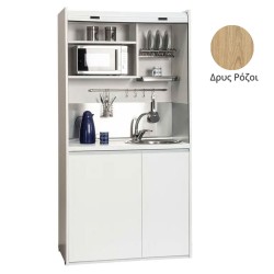 Πολυκουζίνα mini kitchen 105cm OFFICE απόχρωση δρυς ρόζοι με ψυγείο χωρίς φούρνο για ξενώνες, γραφεία & φοιτητικά studio