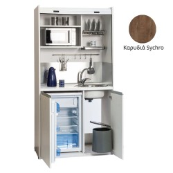 Πολυκουζίνα mini kitchen 105cm OFFICE απόχρωση καρυδιάς με ψυγείο χωρίς φούρνο για ξενώνες, γραφεία & φοιτητικά studio