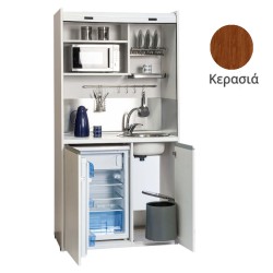 Πολυκουζίνα mini kitchen 105cm OFFICE απόχρωση κερασιάς με ψυγείο χωρίς φούρνο για ξενώνες, γραφεία & φοιτητικά studio