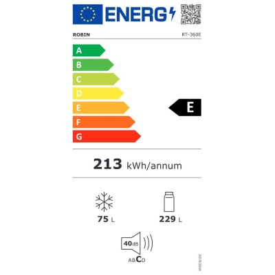 Ψυγείο δίπορτο Robin Rt-360E λευκό 304lt Π60xΒ60,5xΥ172cm Ψυγείο δίπορτο Robin Rt-360E λευκό 304lt Π60xΒ60,5xΥ172cm