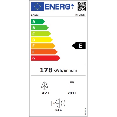 Ψυγείο δίπορτο Robin Rt-280E λευκό 243lt Π54xΒ56,5xΥ161cm FULL NO FROST Ψυγείο δίπορτο Robin Rt-280E λευκό 243lt Π54xΒ56,5xΥ161cm FULL NO FROST