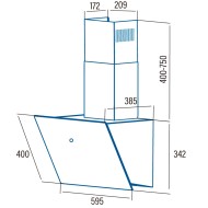 Απορροφητήρας καμινάδα LENA-600XGBK μήκους 60cm με ισχύ max 500m3/h & μαύρη γυάλινη καμινάδα