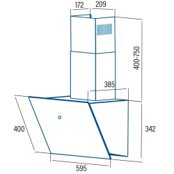 Απορροφητήρας καμινάδα LENA-600XGBK μήκους 60cm με ισχύ max 500m3/h & μαύρη γυάλινη καμινάδα