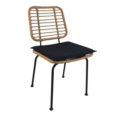 Καρέκλα κήπου ATIUS χρώμα φυσικό με μαύρο υλικό μέταλλο με Rattan 46.5x55x86cm