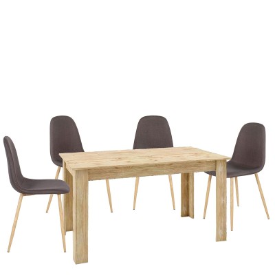 Σετ τραπεζαρίας με 4 καρέκλες σε χρώμα Sonoma/Καφέ και τραπέζι διαστάσεων 140x80x75cm σειρά LORA 