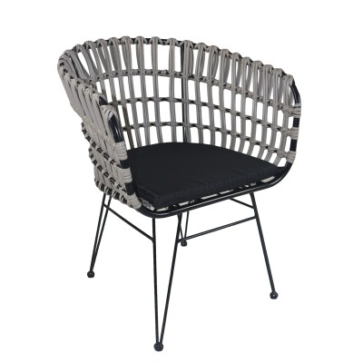 Καρέκλα κήπου ATRIUS χρώμα γκρι-μαύρο υλικό μέταλλο και Rattan διαστάσεων 61x57x80cm