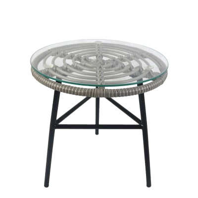 Τραπέζι κήπου ARELLIUS σε γκρι/μαύρο χρώμα από μέταλλο/Rattan/γυαλί διαστάσεων 45x45x46cm