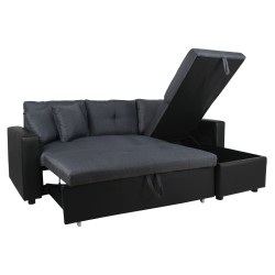 Καναπές γωνιά κρεβάτι Wayne διαστάσεων 220x146x86hcm χρώμα γκρι με μαύρο