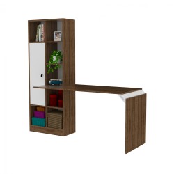 Γραφείο με βιβλιοθήκη Opus σε χρώμα καρυδί-λευκό διαστάσεων 180x30x169cm