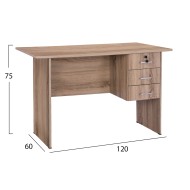 Γραφείο μελαμίνης Hayden διαστάσεων 120x60x75Υcm με 3 συρτάρια σε χρώμα Sonama