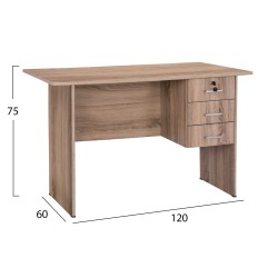 Γραφείο μελαμίνης Hayden διαστάσεων 120x60x75Υcm με 3 συρτάρια σε χρώμα Sonama