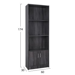 Βιβλιοθήκη μελαμίνης Hayden σε χρώμα ανθρακί διαστάσεων 60x30x174Υcm