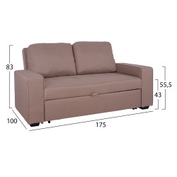 Καναπές κρεβάτι Kanna 2θεσιος με μπεζ ύφασμα διαστάσεων 175x100x83 cm