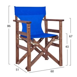 Πτυσσόμενη καρέκλα σκηνοθέτη διαστάσεων 60x51x86cm μπλε με σκελετό σε καρυδί χρώμα ΝΑΞΟΣ